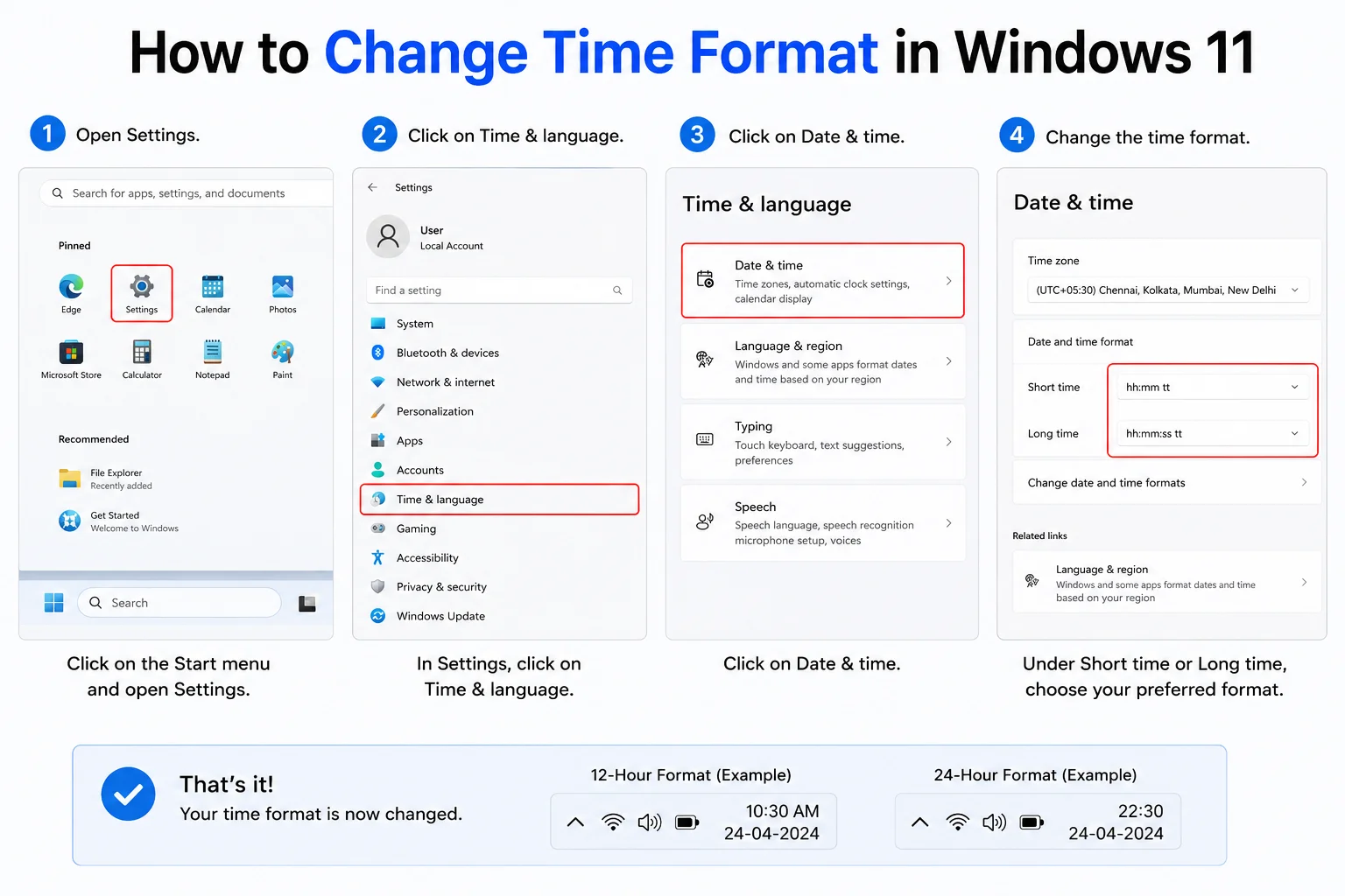 how to change time format in windows 11